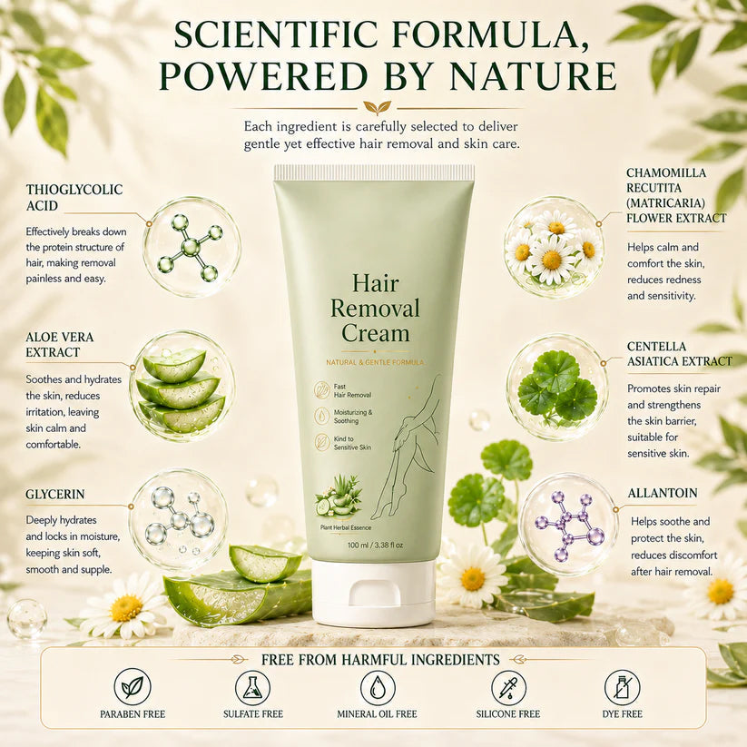 Alcuras™ Natural Gentle Hair Removal Cream | For Women & Men, Sensitive Skin
